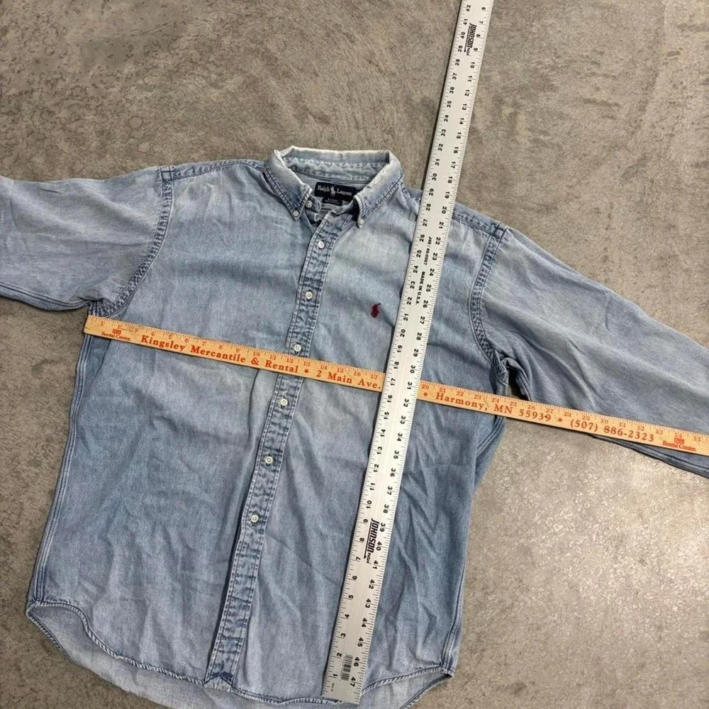Polo Ralph Lauren Distressed Denim Button Up Jean Jacket Elbow Patches Large